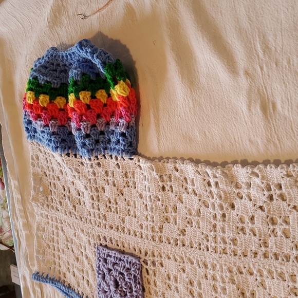 Handcrafted Handmade Colorful Crocheted Sz. XL Dress w Rainbow Sleeves Cover-up - Picture 7 of 12